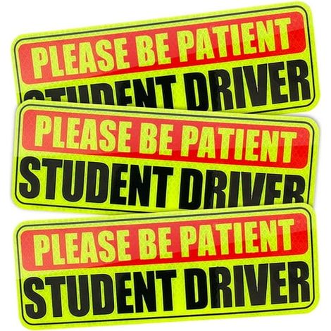 3 Autocollants pour Conducteur Débutant, Signalétique Sécurité Réfléchissante Jaune Grand Texte Gras, SVP Patienter Auto Décalcomanies Pare-chocs, Rouge/Noir (1/5)