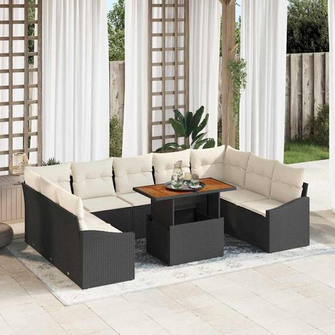 Garten Essgruppe mit Kissen 10 pcs Schwarz und Creme