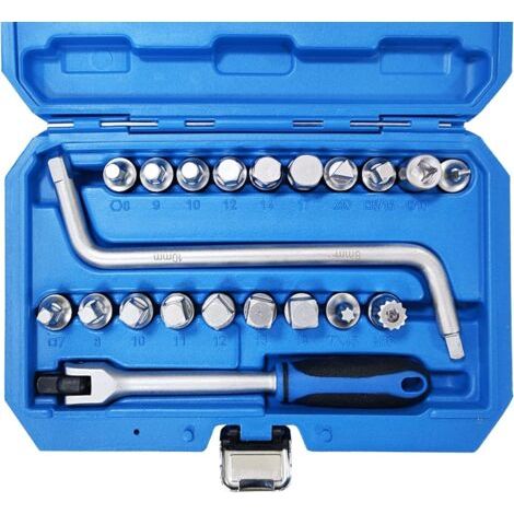 Kit de 21 pièces 3/8" pour bouchon de vidange d'huile avec douille à six pans creux triangle Torx Spline Bit, clé de 8-10mm pour bouchon de vidange d'huile Outil de réparation automobile (1/4)