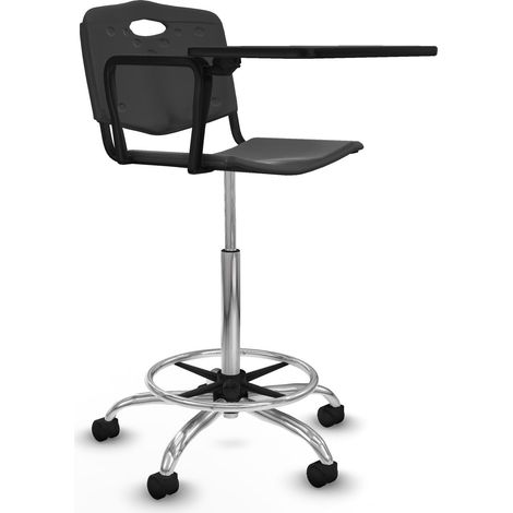 Taburete Robledo giratorio plástico negro brazo con pala diestros base cromada ruedas nailon 50mm