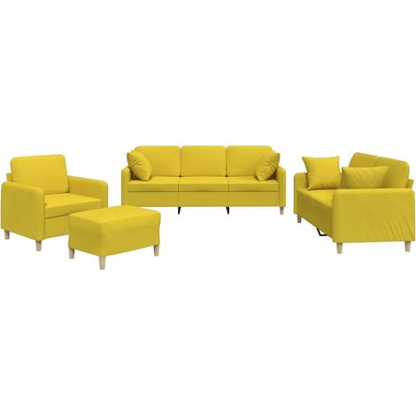 Maison Exclusive - Set di Divani 4 pz con Cuscini Giallo Chiaro in Tessuto (1/5)