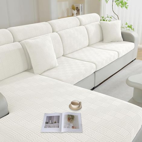 Housse Coussin Canapé Imperméable, Universelle Housse Assise Canapé Extensible, Protection Meubles pour Chien Chat Enfant, Remplacement Coussin Individuel (2 Places, Blanc Ivoire) (1/5)