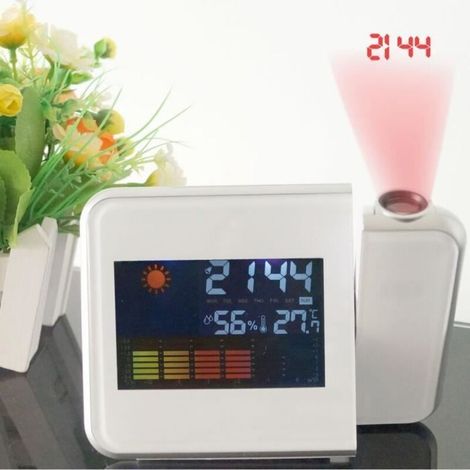 LCD Projecteur numérique Projection Réveil Calendrier de la station météo Snooze-Blanc
