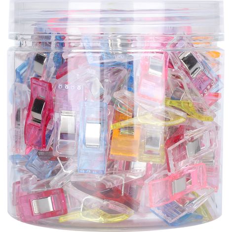 100 pinces à ourlet pour patchwork, couture et quilting, tête plate, en plastique coloré.