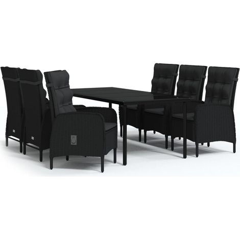 Maison Exclusive - 7-tlg. Garten-Essgruppe mit Kissen Schwarz