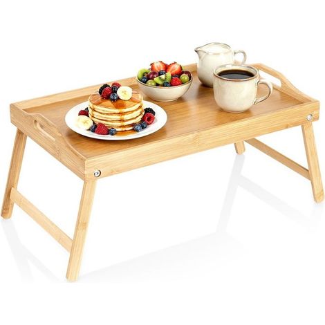 VILDE Table de petit-déjeuner bambou pliante 2en1 50x30x24,5 cm - Légère et multifonction (1/5)