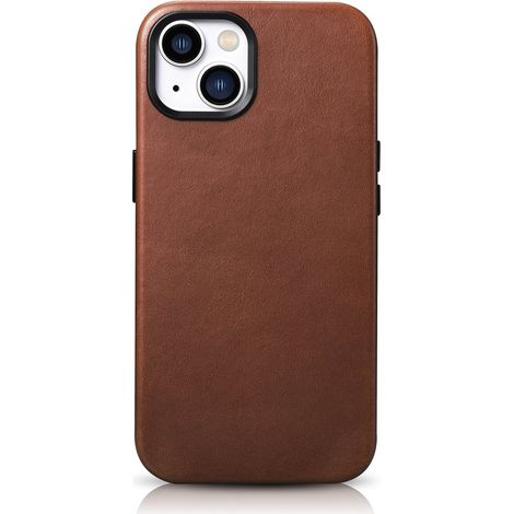 Funda magn茅tica de piel para iPhone 14 Plus con MagSafe, funda de piel premium con aceite y cera, color marr贸n. (1/5)