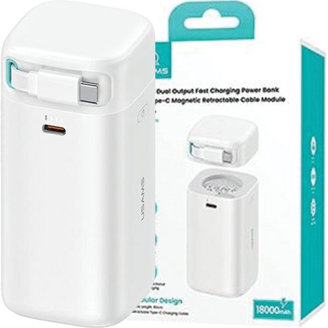 Usams Powerbank mit einziehbarem USB-C-Kabel, 18000 mAh, PD45W Schnellladefunktion, XMF-Serie, Weiß, 20KCD21602 (US-CD216) (1/5)
