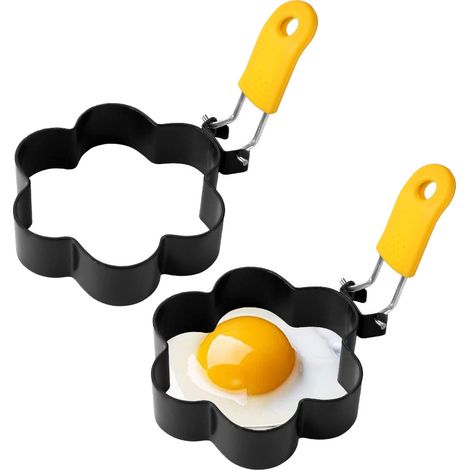Cuiseur à œufs en acier inoxydable avec anneaux antiadhésifs et poignée anti-brûlure pour œufs au plat et muffins (1/5)
