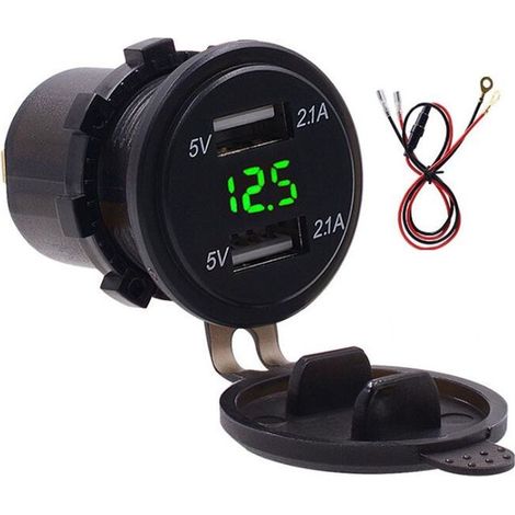 Voltmètre étanche à double USB pour chargement de téléphone, chargeur 4,2 a, affichage numérique LED, avec ligne verte de 23,6 pouces, DC12-24V