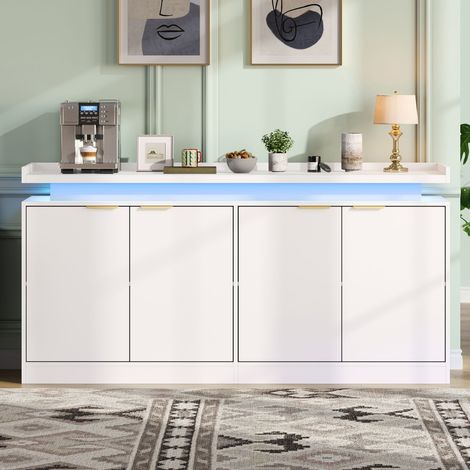 Meuble de cuisine avec éclairage LED, buffet à 4 portes offrant un grand espace de rangement pour la salle à manger et le salon, 160 × 39 × 83 cm (1/5)