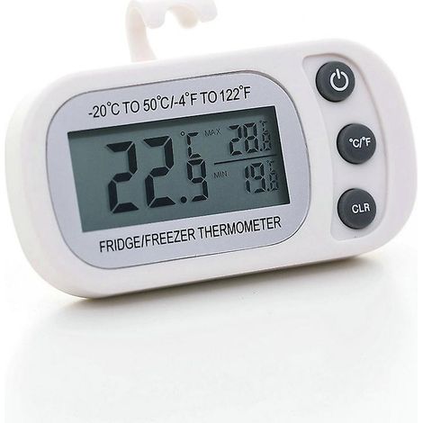 blanc Thermomtre Numrique Pour Rfrigrateur, Thermomtre Tanche Pour Conglateur Avec Crochet, Affichage Acl Facile Lire, Fonction D'enregistrement (1/5)