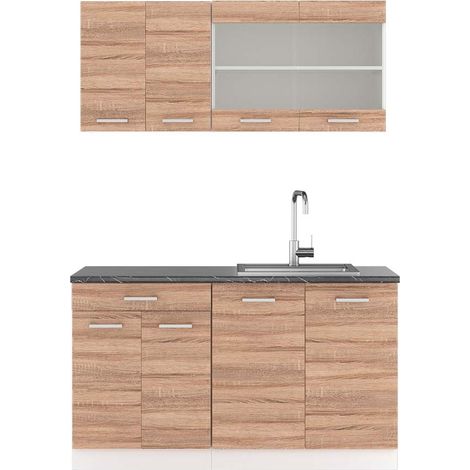 Cucina monoblocco R-Line, Sonoma/Bianco, 140 cm , PL Antracite, Vicco
