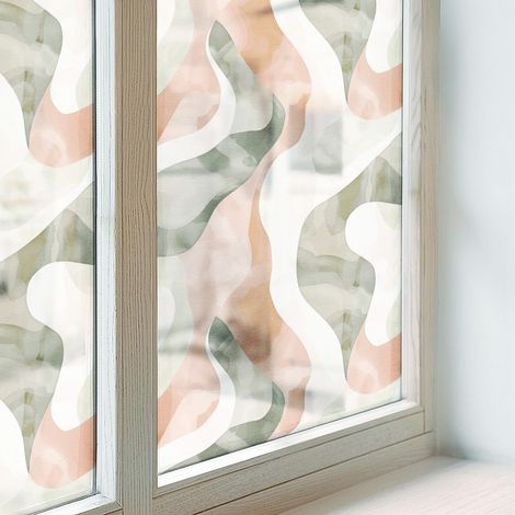 Film pour Vitre Intimité 100x116 cm Vitrail Collés sur le Verre Décoratif Adhésif pour Chambre Cuisine Salle de Bain PVC Protection Vagues colorées (1/5)