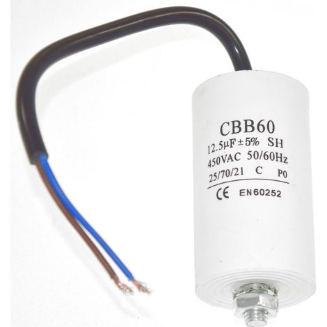 Universal 12.5UF Capacitor with 18cm Cable Connectors