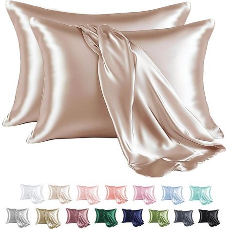 Set aus 2 Kissenbezügen aus Seidensatin, großer Kissenbezug, Seidenkissenbezug mit Hotelverschluss (51 x 76 cm) (1/5)