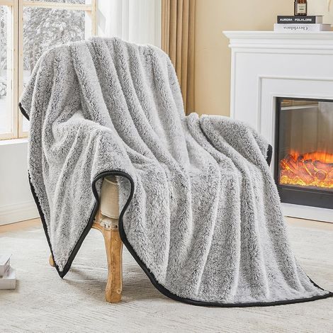 Kuscheldecke Sherpa Sofadecke 150x200 Flauschig 150 x 200cm 04-schwarz (1/5)
