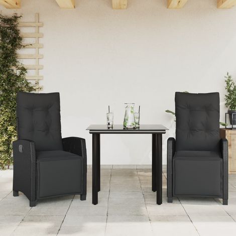 3-tlg. Garten-Essgruppe mit Kissen Schwarz Poly Rattan (1/5)