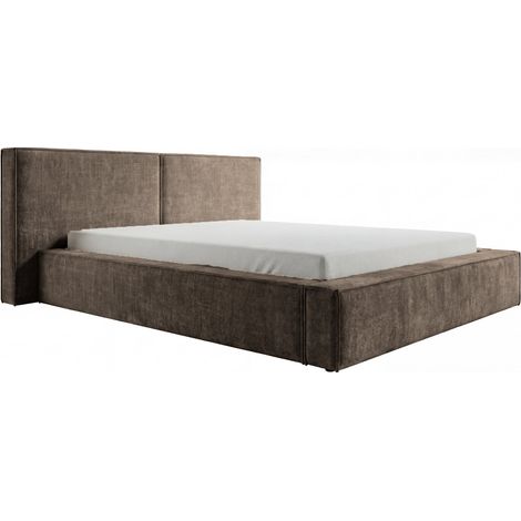 CELIA - Lit coffre tissu velours Marron 160x200