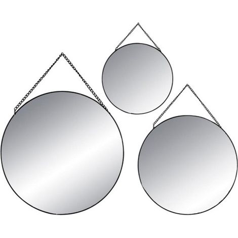 Atmosphera – Lot de 3 miroirs ronds en métal noir 29cm – Décoration moderne pour intérieur – À suspendre – Dimensions précises pour un style élégant