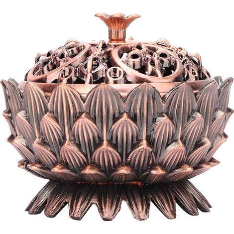 Brûleur d'encens en alliage de zinc forme lotus 7x5cm, porte-bâton d'encens décoration intérieure (cuivre) (1/5)