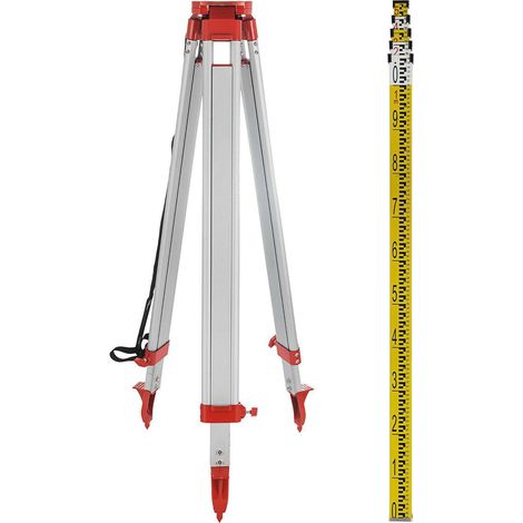 Kit de Trépied et Mire pour Niveau Laser Rotatif, Léger Universel Trépied + Règle pour Laser Ligne, 165 cm Ouvert 104 cm Fermé Trépied en Aluminium, 5 m Mire Aluminium Télescopique Construction (1/5)