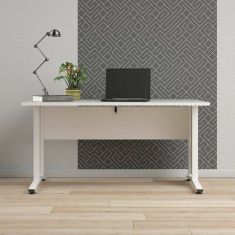 Escritorio de oficina Dmora, color blanco, 150 x 74,5 x 80 cm, con embalaje reforzado (1/5)