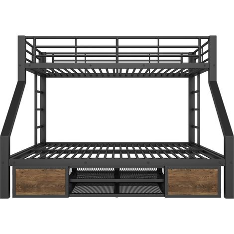 Letto a castello per bambini in metallo e MDF nero con scarpiera e contenitori (1/5)