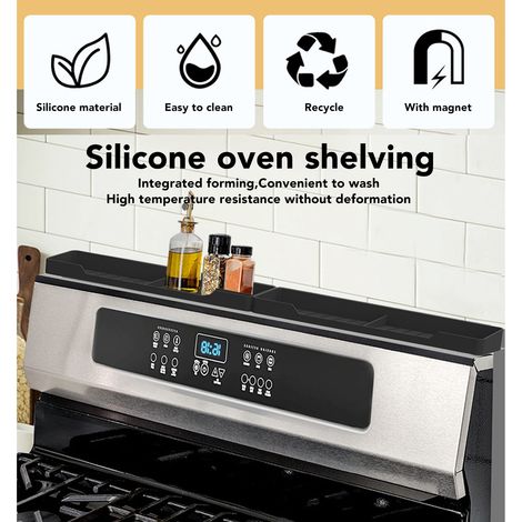Ortviai Étagère magnétique pour plaque de cuisinière en silicone anti-dérapante et étanche – 2 pièces, noir (1/4)