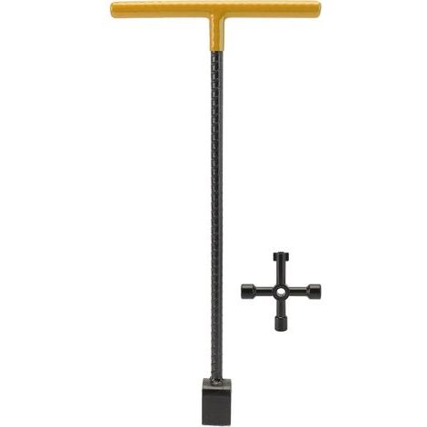 Compteur d'eau en acier clé à clé multifonction poignée en T clé de bordure avec outil utilitaire 4 voies pour vannes robinets jaune (1/5)