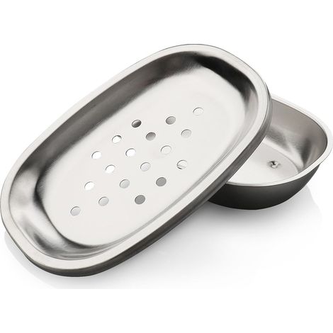 Portasapone a doppio strato in acciaio inox - vassoio portasapone color argento, adatto per bagni, vasche da bagno e lavelli da cucina. (1/5)