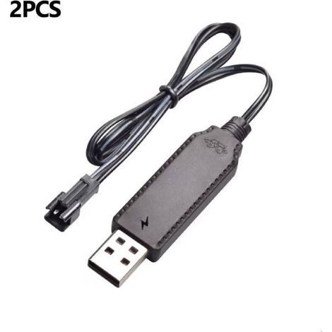 Pack de 2 Câble de charge USB 3,6 V 3,7 V pour batteries rechargeables LiPo SM-2 broches utilisées sur les jouets télécommandés, voitures, citernes, camions, trains, bateaux (1/4)