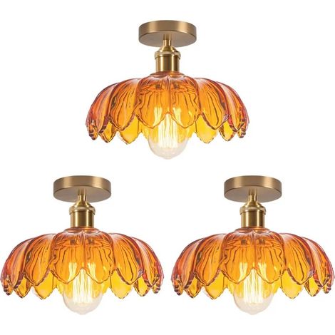3pcs Plafonnier Vintage Verre Ambre,Lampe de Plafond Moderne Abat-jour Design Fleurs Lustre Style Nordique pour Salon Chambre (1/5)