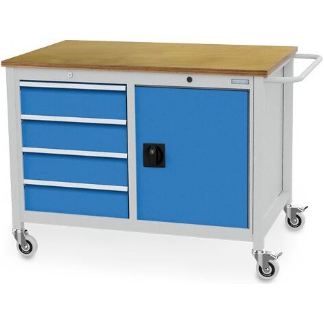 Mobile Werkbank Tiefe 736 mm, R 18-24, 4 x Schublade, 1 x Flügeltüre mit 1 x Fachboden Maße in mm (BxTxH): 1250 x 750 x 935 (1/4)