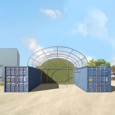 Rückwand für Container Überdachung 6m Breite, PRIMEtex 2300 PVC Plane, dunkelgrün