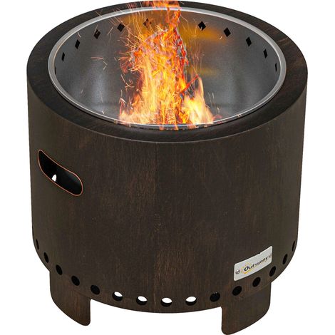 Brasero exterior sin humo de metal negro Ø45 cm con asas y atizador (1/5)