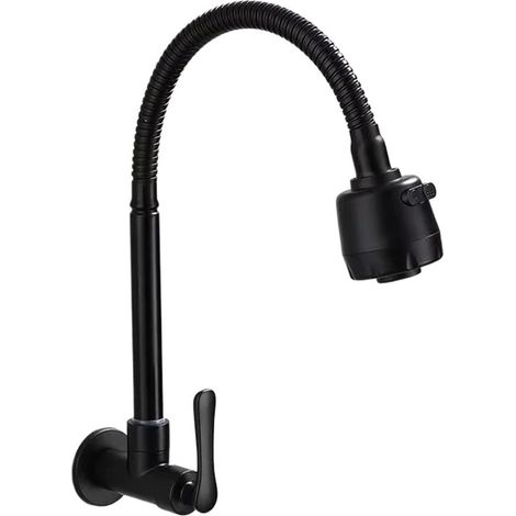 Robinet de cuisine Robinet d'eau froide simple mural de cuisine noir G1/2, lavabo d'évier rotatif, robinet en acier inoxydable, accessoires de salle de bains(Black C) (1/4)