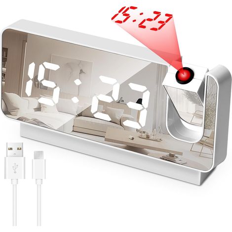 1 Réveil Projecteur 180°,Écran LED,Port USB,Réglage 12/24H,Chambre Bureau