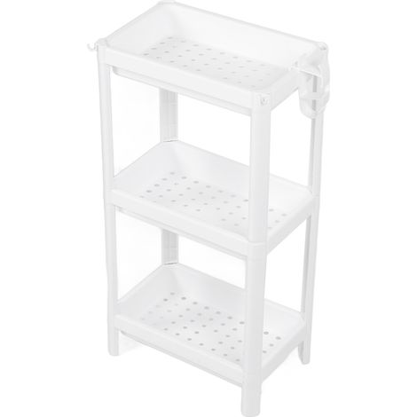 Étagère tour salle de bain en plastique, rack de rangement autoportant, organiseur multifonctionnel, étagère 3 niveaux blanche pour salon, chambre et cuisine (1/5)