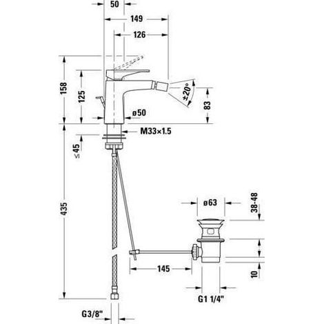 Duravit Tulum Bidetmischer, mit Ablaufgarnitur, Ausladung 126mm, (1/3)