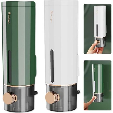 dispensadores de jabón de pared, dispensador de gel de ducha de pared de 450 ml sin necesidad de taladrar, dispensador de jabón de plástico para champú, gel de ducha y jabón de manos. (1/5)