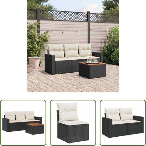 vidaXL Rattanmöbel - 4-tlg. Garten-Sofagarnitur mit Kissen Schwarz Poly Rattan (1/5)
