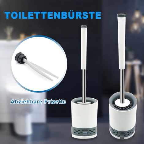Toilettenbürste SONNI Silikon ohne bohren 2 in 1 mit Pinzette & Klobürste Halter Wandmontage WC Bürste