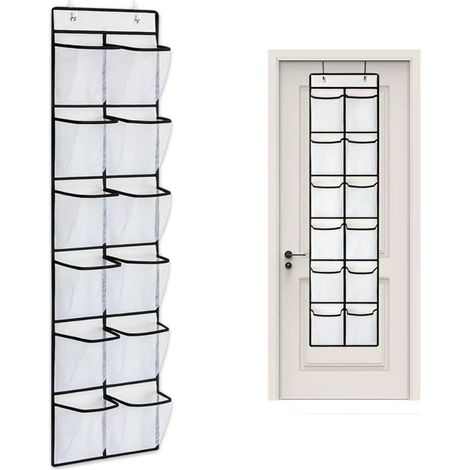 1 Range-chaussures suspendu, 12 poches, maille renforcée, pour porte jusqu'à 4,5 cm, salon salle de bain (1/5)