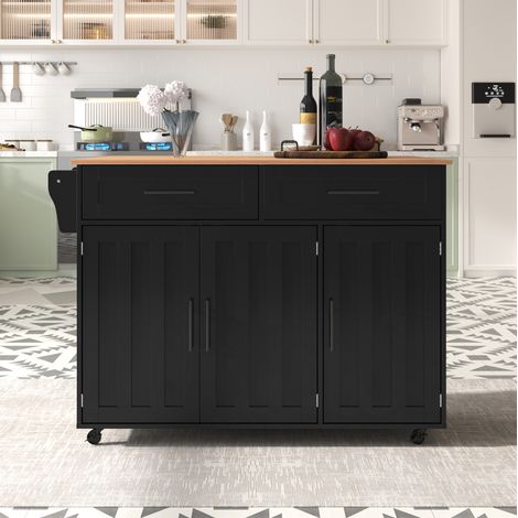 MEUBLIV Carrello da cucina nero 129 x 46 x 91,5 cm con piano ribaltabile e ruote (1/5)