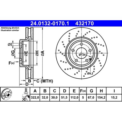 Lot de 2 Disques de frein ATE 24.0132-0170.1 MERCEDES-BENZ 000 421 18 12