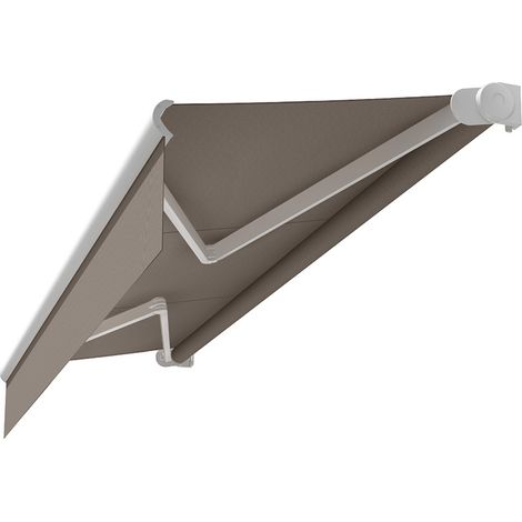 Store banne loggia AMARITE (Manuelle - Blanc RAL 9010 - Taupe 250g/m² - 2.50 x 1.50 m)