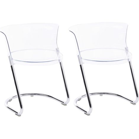 Set di 2 sedie da pranzo moderne in materiale sintetico con gambe in metallo schienale curvo trasparente Oshkosh (1/5)