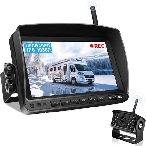 Caméra de Recul sans Fil, Moniteur 7" pour Voiture Imperméable IP69K, Vision Nocturne HD 1080P 170 ° Grand Angle pour Camping Car Caravane Camions Remorques Coitures (1/5)