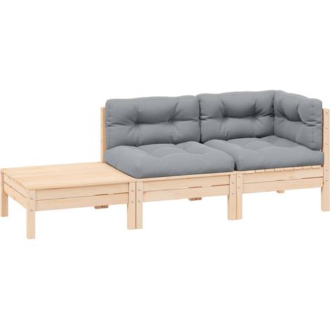 Salon de jardin 3 pcs avec coussins gris Bois de pin massif vidaXL